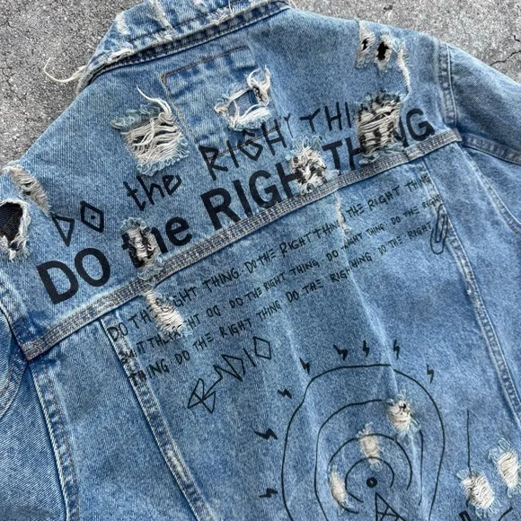 Zara Man “Do the right thing” Denim Jacket Mens L - Picture 10 of 13